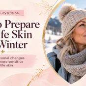 How to Prepare Midlife Skin for Winter — Beauty For Ashes Journal cover with a woman outdoors.